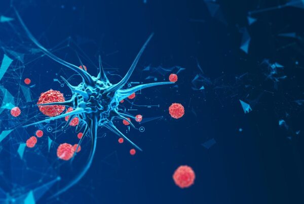 Ilustración médica que muestra conexión entre virus y cáncer