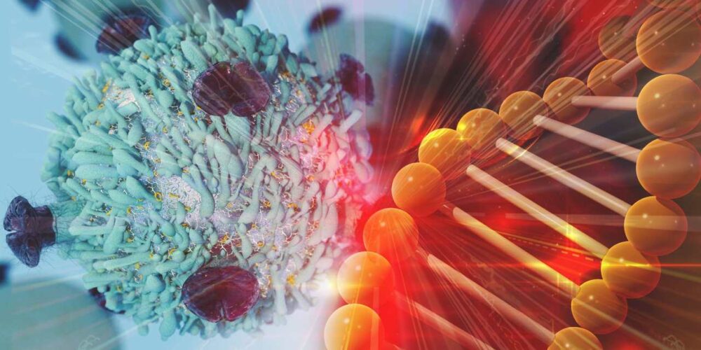 Ilustración de ADN con genes asociados al cáncer