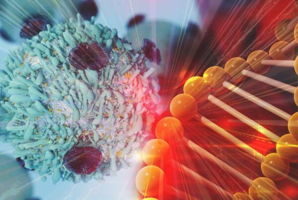 Ilustración de ADN con genes asociados al cáncer