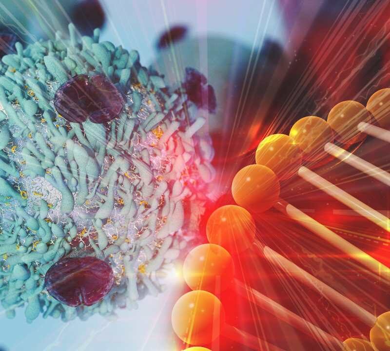 Ilustración de ADN con genes asociados al cáncer