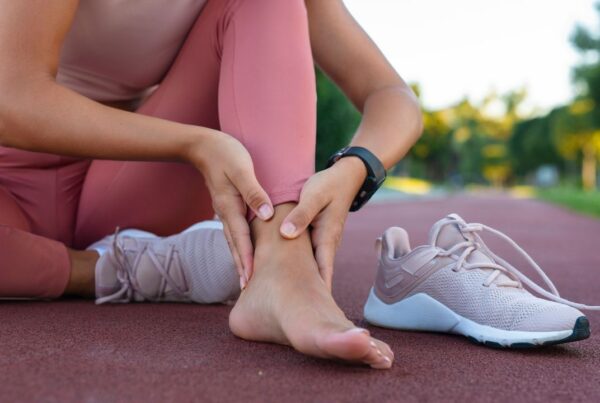 Mujer de mediana edad con lesiones típicas de deportistas de fin de semana