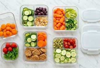 Envases de plástico y vidrio para conservar alimentos en la cocina