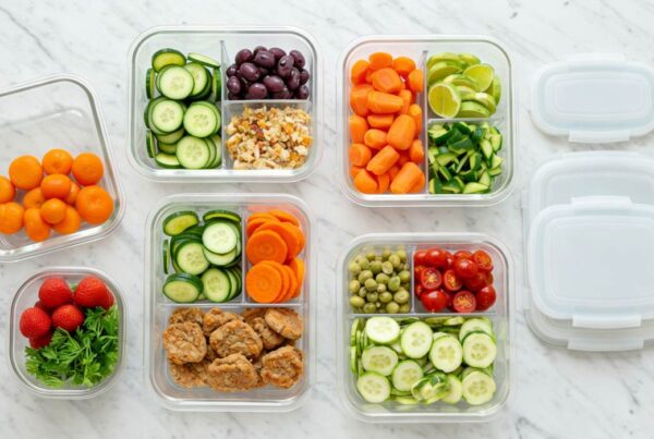 Envases de plástico y vidrio para conservar alimentos en la cocina