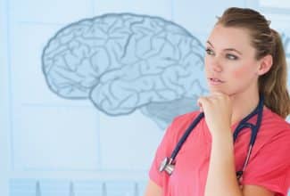 Persona meditando con ilustración del cerebro y sistema inmunológico activo