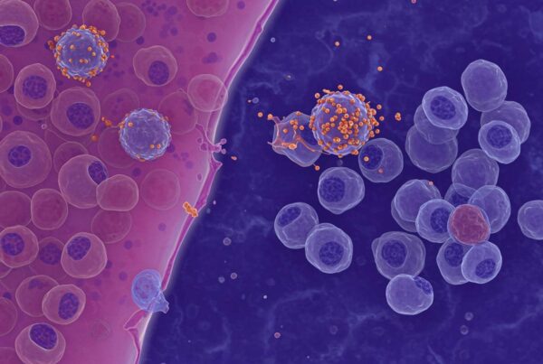 Ilustración médica de linfocitos B infectados por el virus de Epstein-Barr relacionados con lupus