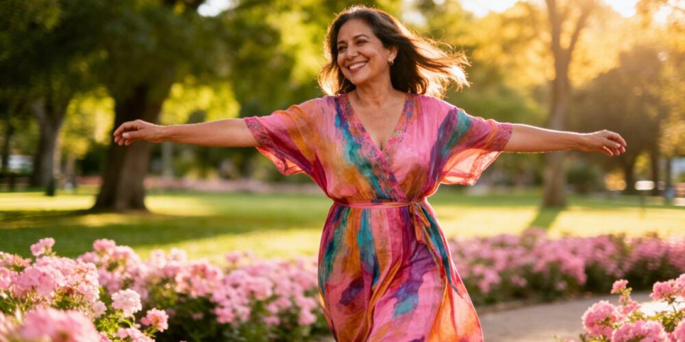 Mujer viviendo la menopausia en positivo y con salud.