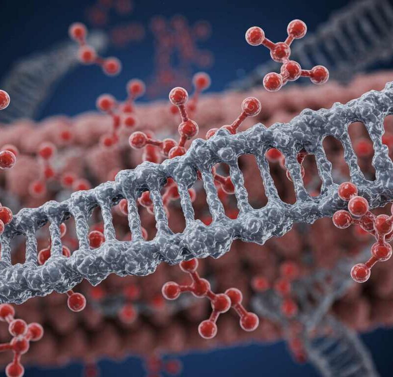 Ilustración de ADN y moléculas relacionadas con el envejecimiento