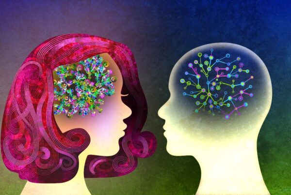 Ilustración del cerebro mostrando diferencias en actividad genética entre hombres y mujeres