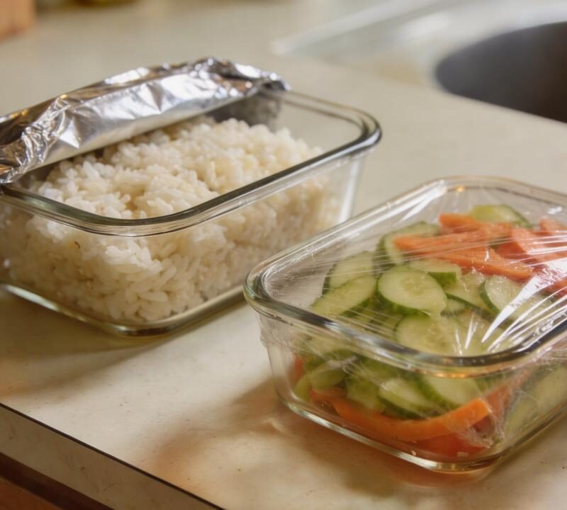 Papel de aluminio y film plástico utilizados correctamente en cocina