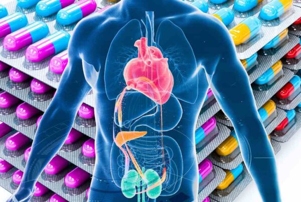 Ilustración del cuerpo humano mostrando la conexión entre corazón, riñones y metabolismo