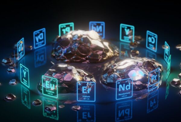 Elementos de tierras raras, utilizados en tecnología moderna y energías limpias.
