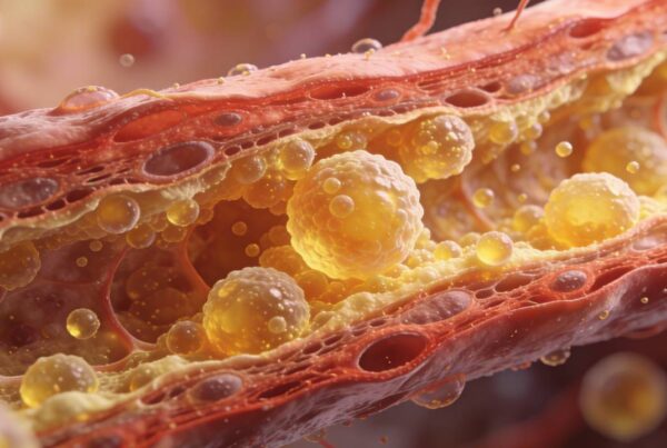 Representación de partículas pequeñas y densas de colesterol LDL en arterias