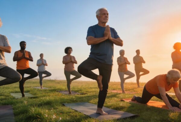 Personas adultas mayores realizando ejercicio en grupo para proteger la memoria y la salud cerebral