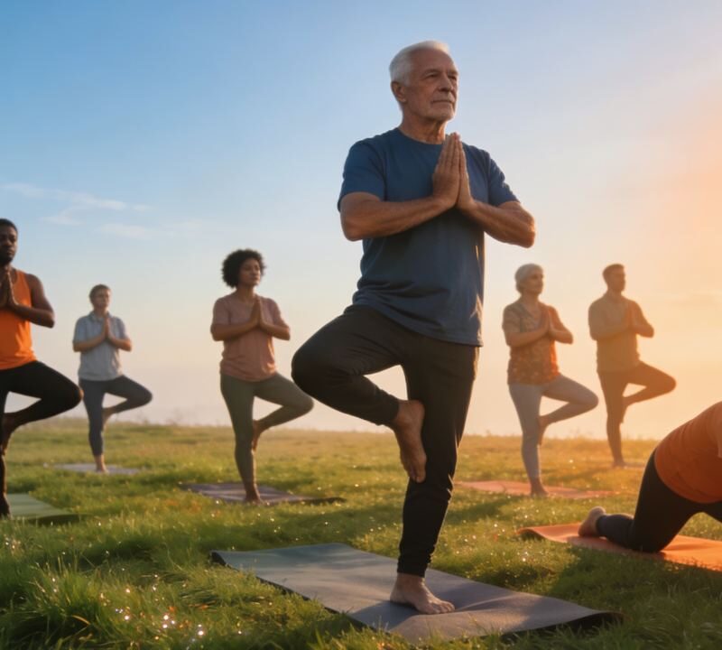 Personas adultas mayores realizando ejercicio en grupo para proteger la memoria y la salud cerebral