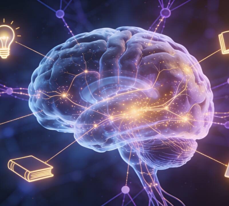 Cerebro humano mostrando procesos de memoria y aprendizaje