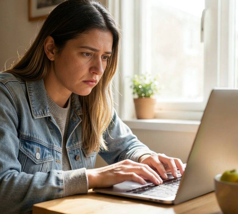 Persona realizando compras online impulsivas por ansiedad y estrés financiero.