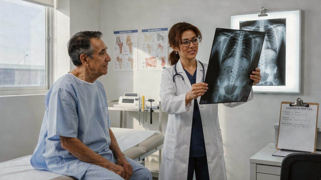 Hombre mayor realizando revisión médica para evaluar la salud y fortaleza de sus huesos