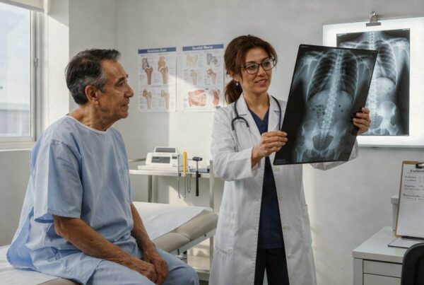 Hombre mayor realizando revisión médica para evaluar la salud y fortaleza de sus huesos