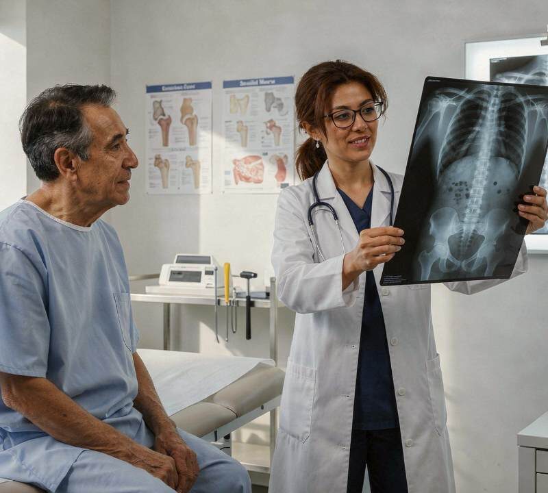 Hombre mayor realizando revisión médica para evaluar la salud y fortaleza de sus huesos